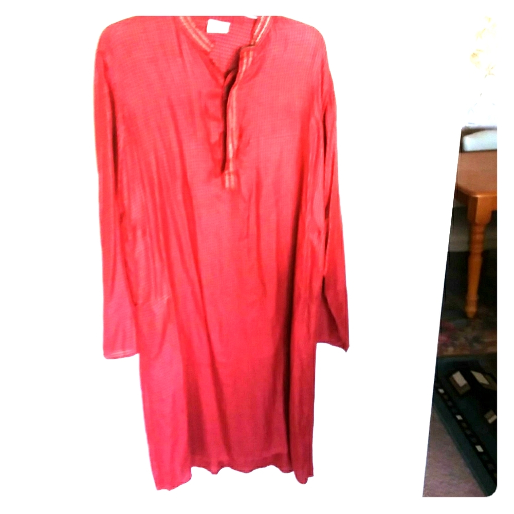 Silk kaftan dress embroidered trim